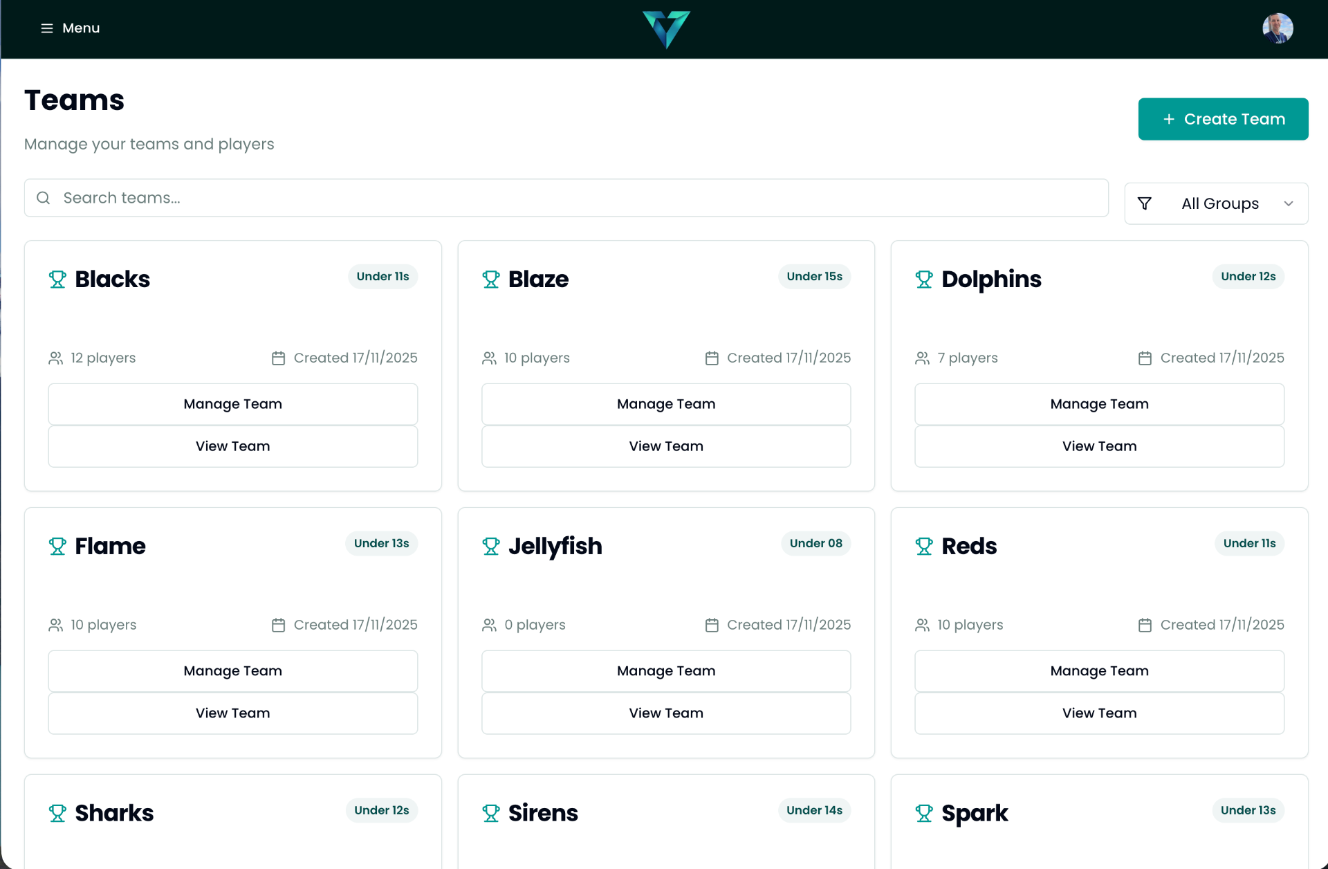Team Management with player organization