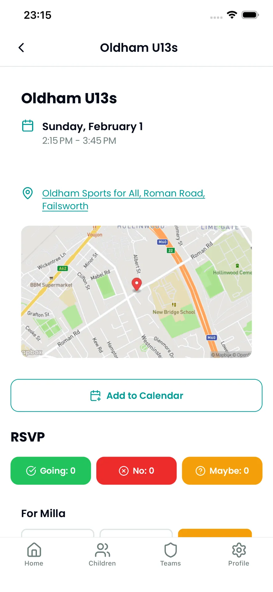 Event detail with map, time, and RSVP options