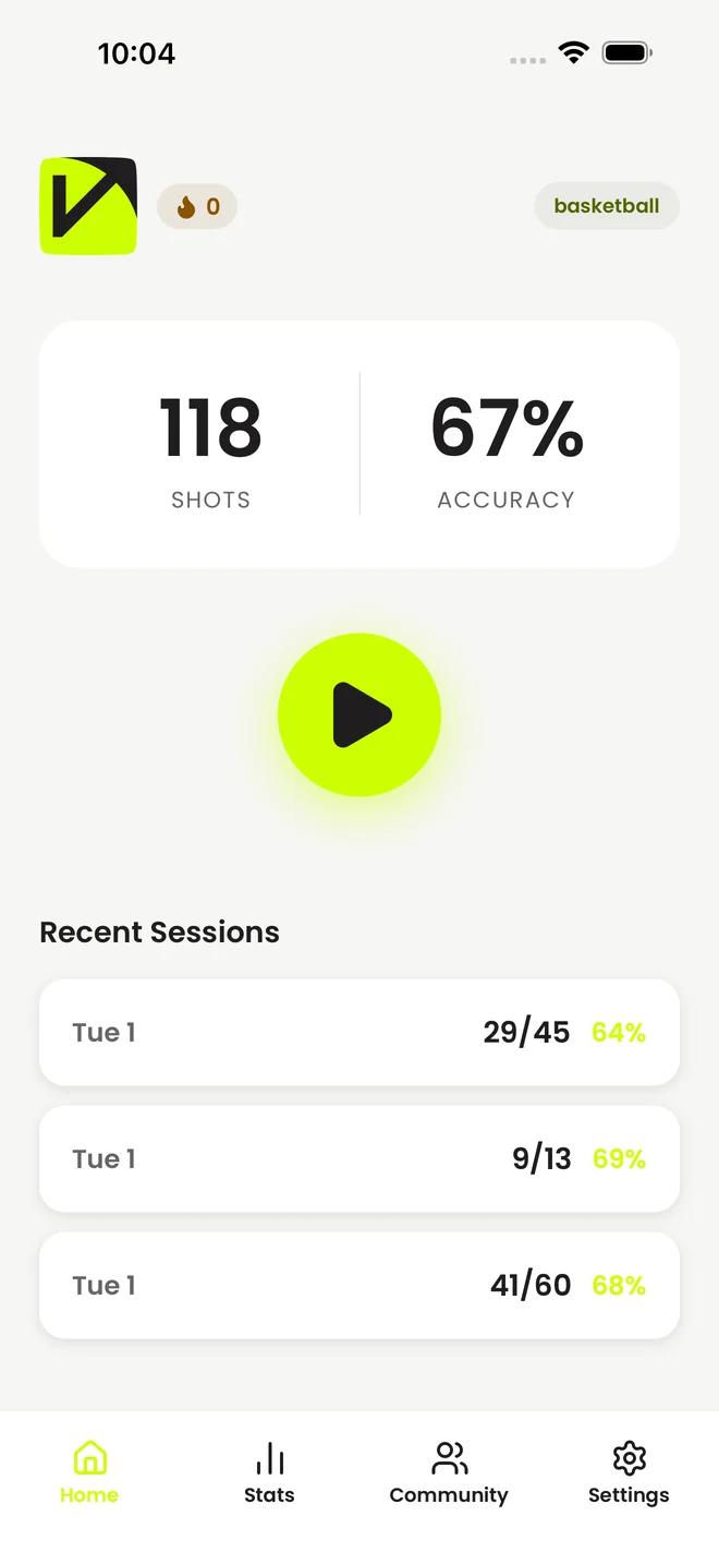 The practice app home screen
