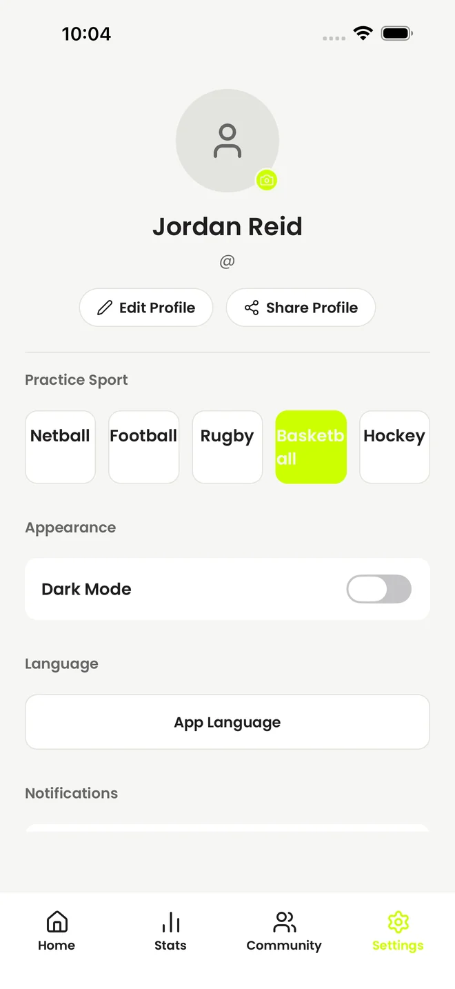 Choosing your sport and appearance in the practice app